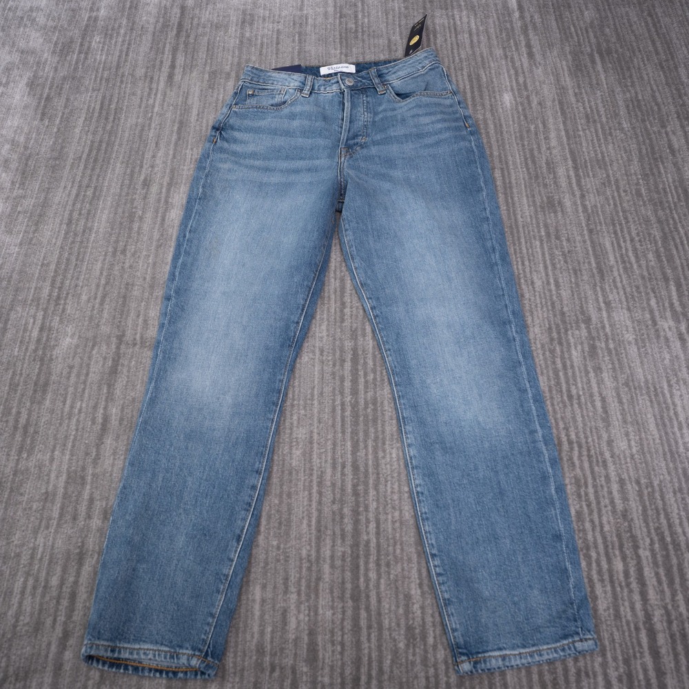 Vizio Jeans Straight Leg Pants Women 3/4 Blue New High Rise Button Fly Denim